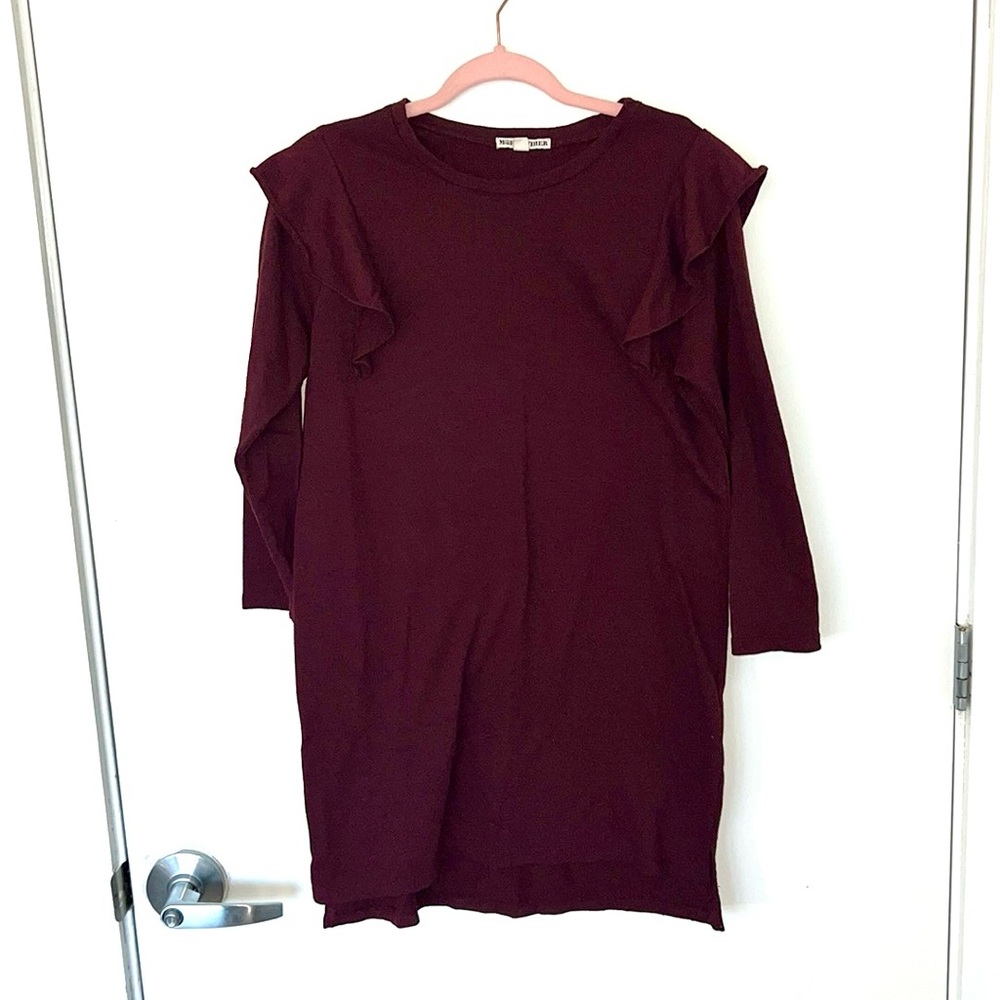 Burgundy ruffle sleeve dress